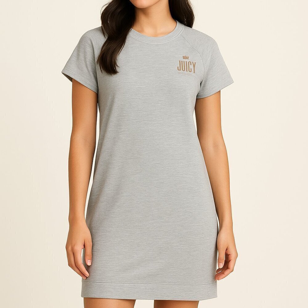 Juicy Couture Powder Heather Gray T-Shirt Dress Size Large Y2K Logo Casual